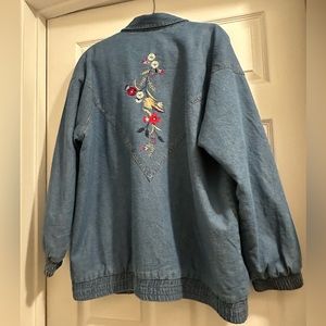 Vintage floral denim zipper quilted jacket